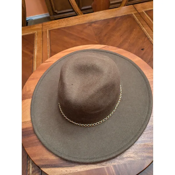Steve Madden Women's Felted Wool Metal Chain Trimmed Fedora Dark Olive One Size - Image 3