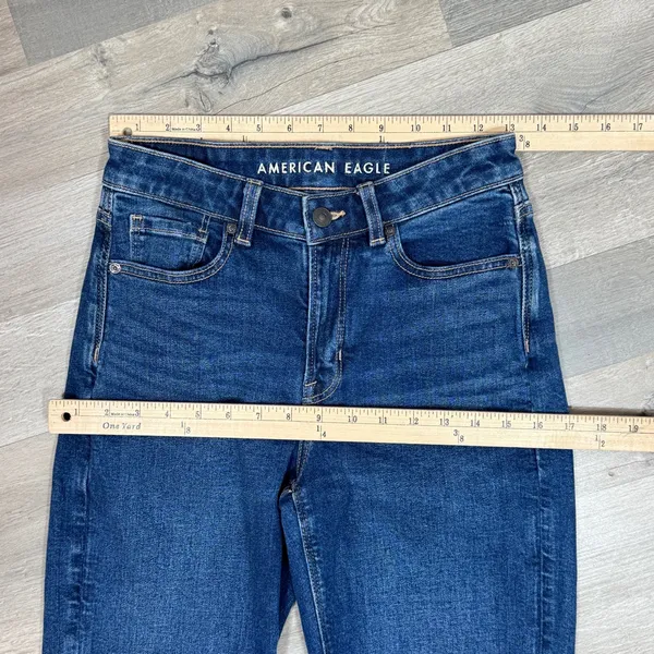 American Eagle Mom Jeans Women 2 Short Blue Tapered Leg High Rise Stretch Y2K‎ - Image 13
