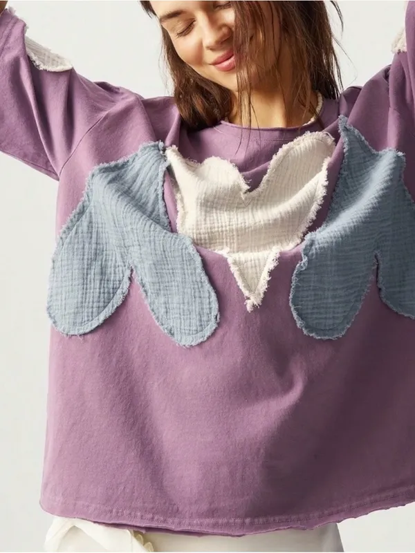 BellanBlue Purple Short Sleeve Tee with Heart Patches - Image 3