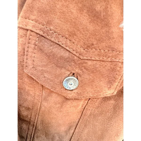 Wilsons Leather Maxima Brown Suede Faux Shearling Trucker Jacket Womens Medium - Image 11