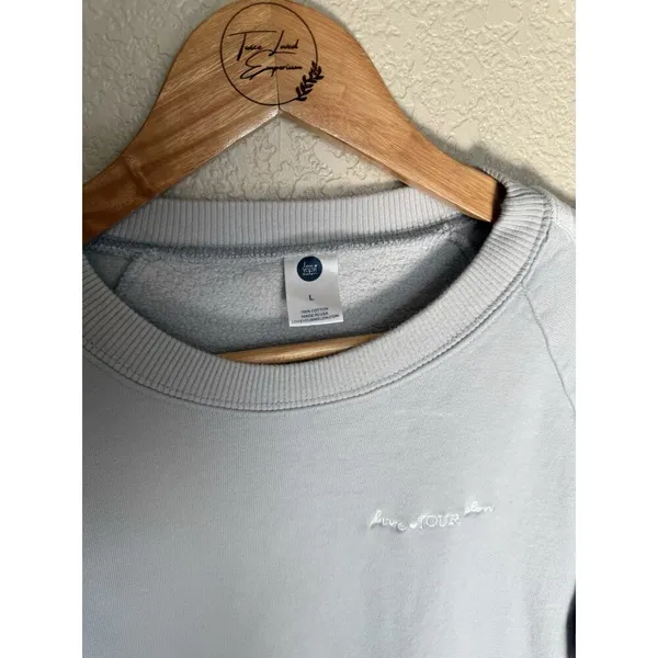 Love Your Melon Taped Crew Sweatshirt Large Fleece Grey White - Image 2