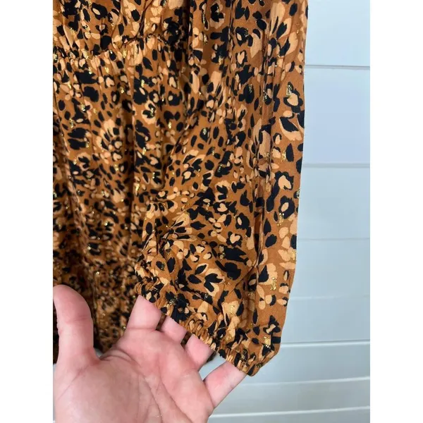 Sugarlips Leopard Print Long Sleeve Ruffle Hem Mini Dress Size M Animal - Image 6