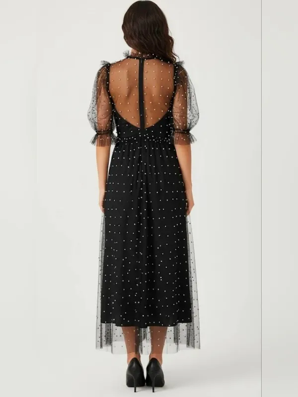 NWT Hunter Bell Bennett in Black Pearl Embellished Mesh Tulle Maxi Dress 12 - Image 2