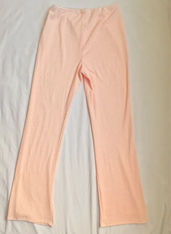 Pink Republic Y2K Pink Ribbed Flare Pajama Lounge Pants M - Image 2