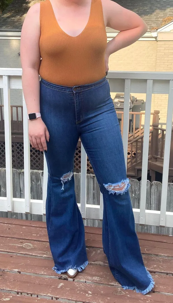 Vibrant Miu Blue Distressed Bell Bottoms Jeans - Image 9