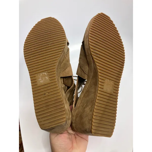 Eileen Fisher Wedge Sandals Womens 9 Brown Fair Suede Lace Up Gladiator Zip - Image 6