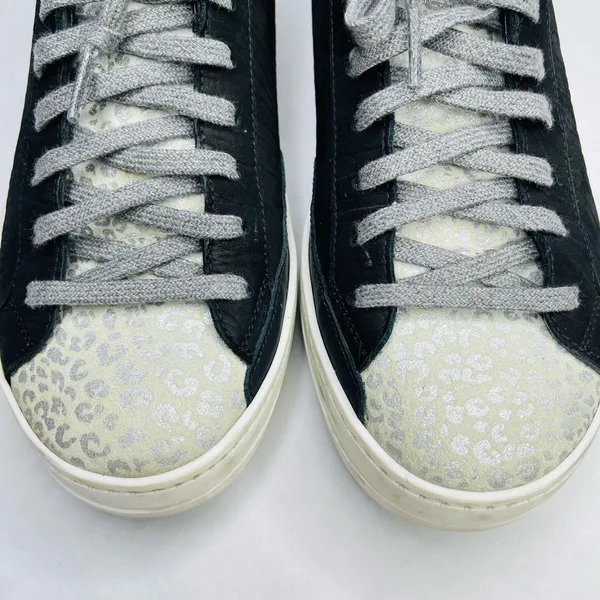 P448 John W sneakers 37 US 7 black silver metallic leopard print lace-up low top - Image 9