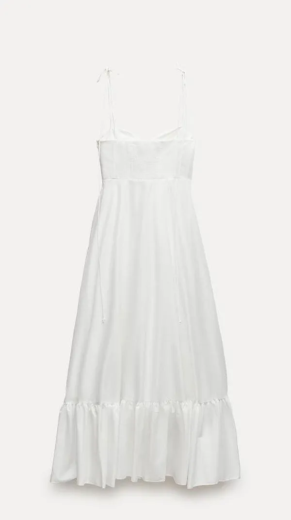 Zara dress maxi poplin ruffle flowy white corset bohemian summer vacation - Image 16