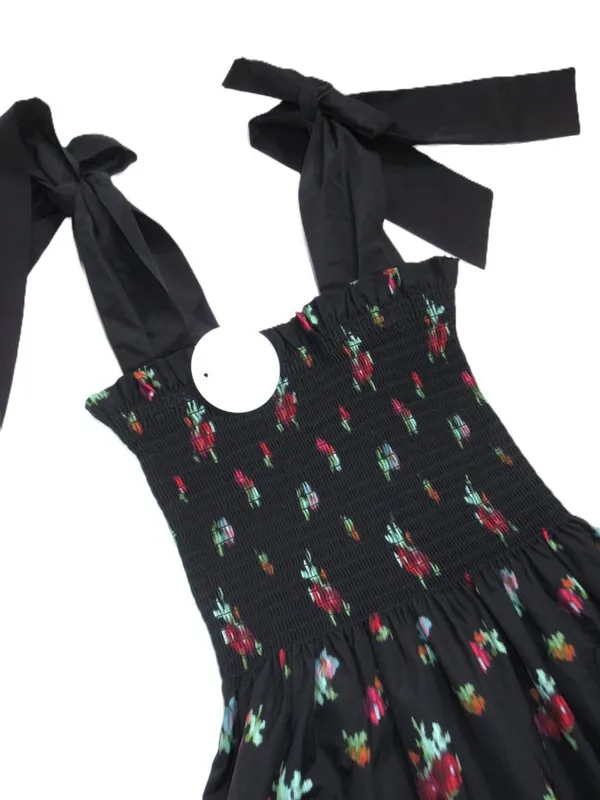 NWT Hill House Ribbon Ellie Nap in Black Ikat Taffeta Smocked Midi Dress XS - Image 4