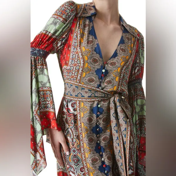 Alice + Olivia Jaylen Mix Scarf Print Handkerchief Sleeve Maxi Dress S - Image 4