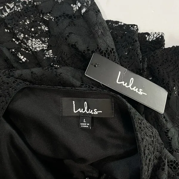 NWT‎ Lulus Allure 'Em In Black Lace Flounce Bell Sleeve Sheath Dress LARGE - Image 10