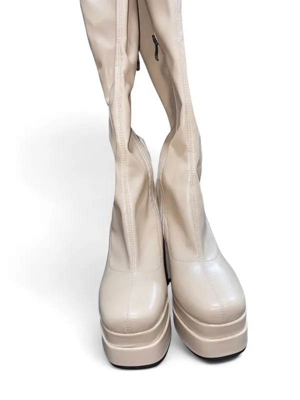 Beige Thigh High Platform boots Tan Size 7.5 - Image 3