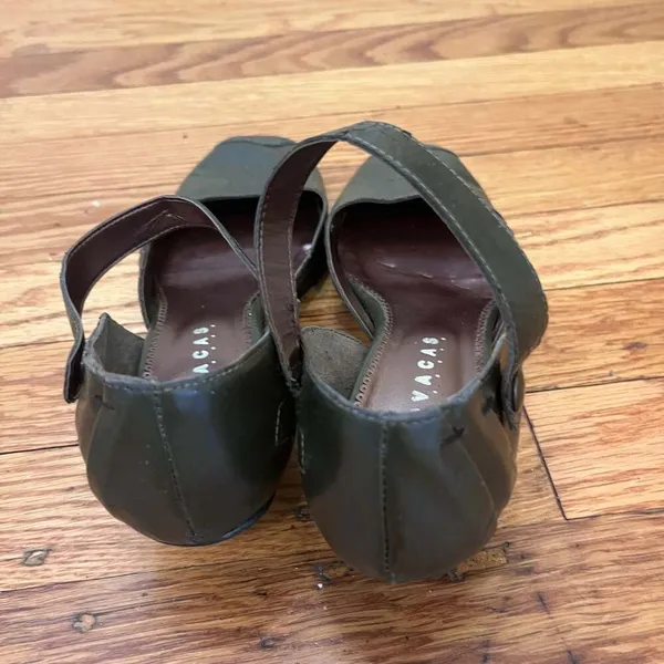 Novacas Vegan Olive Green Low Wedge Ankle Strap Mary Jane Shoes - Image 3