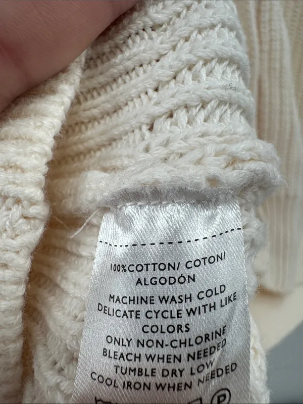 LOFT Cream Ribbed slouchy cropped cardigan S cotton casual fall winter neutral - Image 10