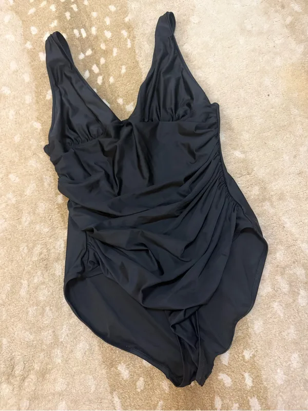 J.Crew Re-Imagined One Piece Swimsuit Black Ruched Plunge Neck Women’s size 16 - Image 4
