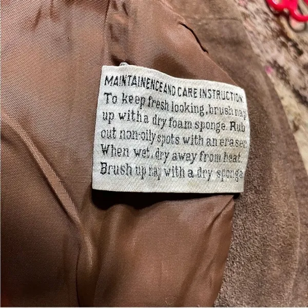 Vintage 70s Suede Leather Belted Mini‎ Trench Jacket Brown 9/10 - Image 6