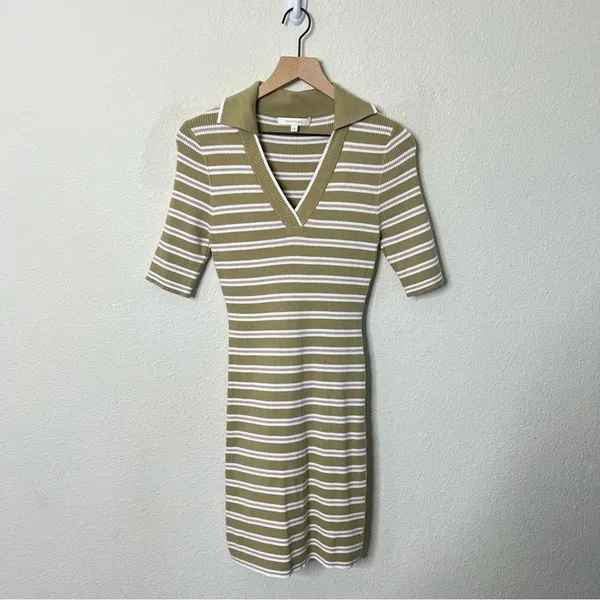 Favorite Daughter‎ Green Striped Polo Knit Dress Short Sleeve Womens Size L - Image 2