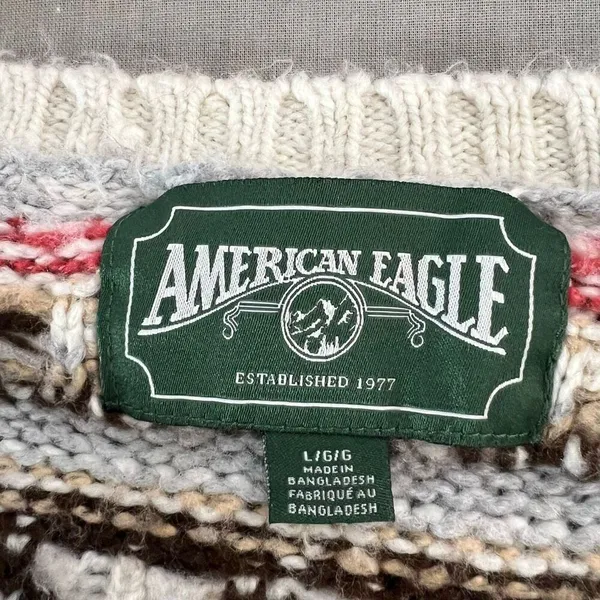 American Eagle Multicolor Knit Fair Isle V-Neck Button Up Cardigan Sweater Large - Image 7