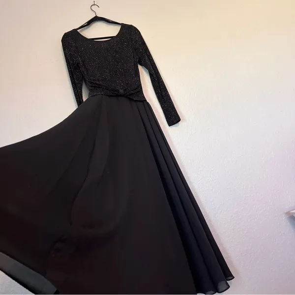 JESSICA McCLINTOCK VINTAGE DRESS BLACK SPARKLE FORMAL MAXI DRESS SIZE 10 #124 - Image 13