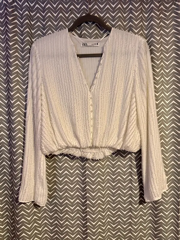 ZARA | Limited Edition Pearl Embellished Cropped Blouse, XS - Image 2