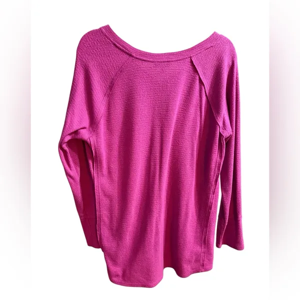 Wildfox Magenta Pink Waffle‎ Knit V-Neck Long Sleeve Top Cozy Casual Sz L - Image 2