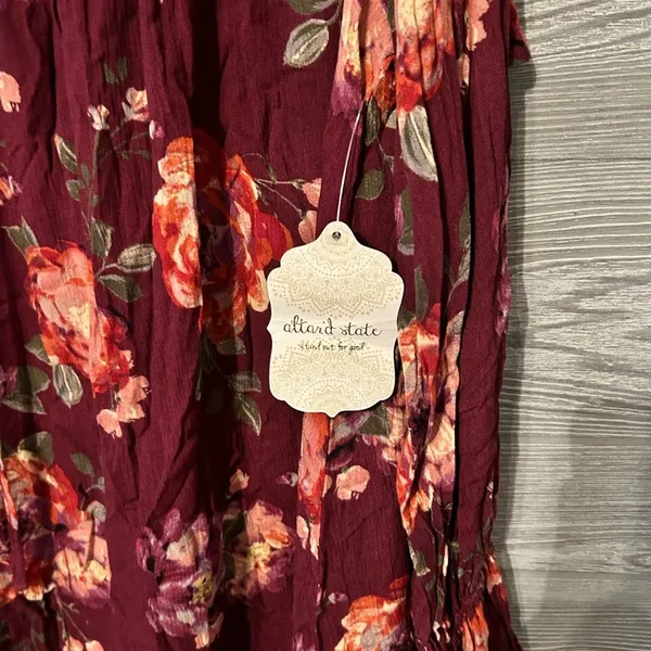 Altard State Burgundy Floral Ruffle Lace Sleeve Tunic‎ Dress Size L - Image 2