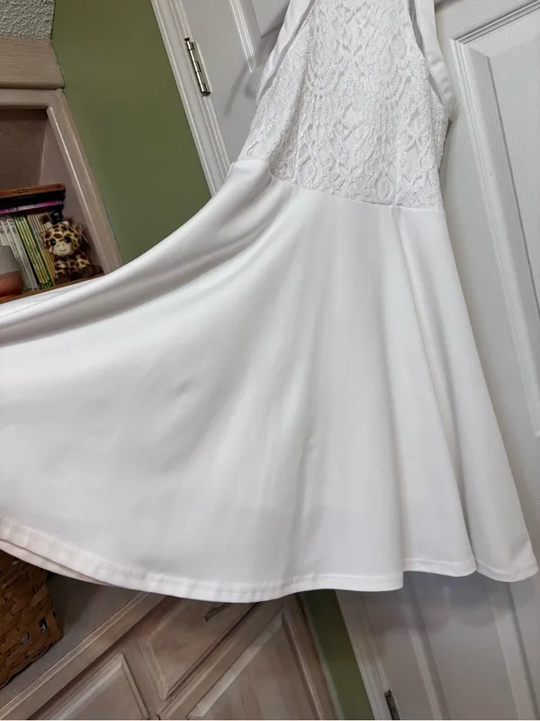 Missguided White Lace Halter Skater Dress Rush Week Bridal Wedding EUC Size S - Image 10