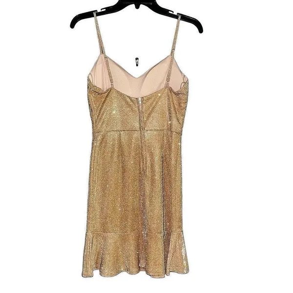 Midnight Doll Gold Metallic Ruffle Hem Cocktail Dress RVB15255I Size 5 NWT - Image 2