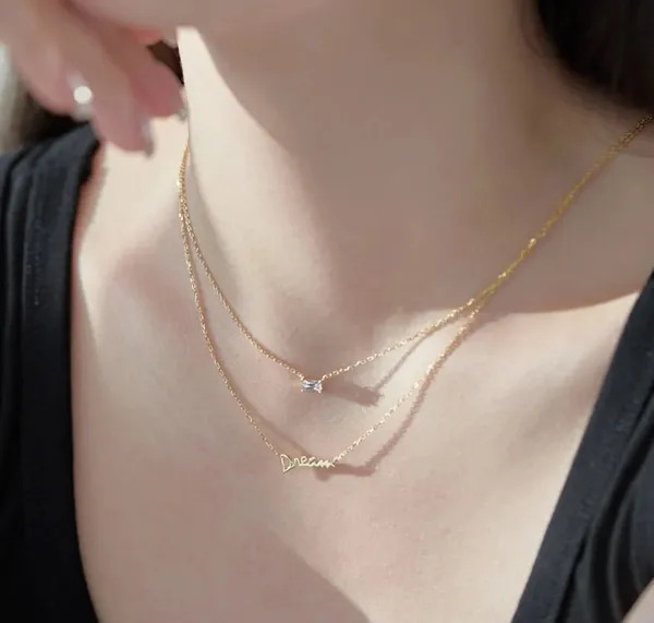 18k Gold Plated Necklace Over 925 Sterling Silver Double Chain Double Pendant Dainty Minimalist Ladies - Image 4