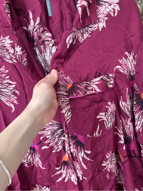 Anthropologie pajamas shirt Oversized Button down satin mulberry long sleeve top - Image 6