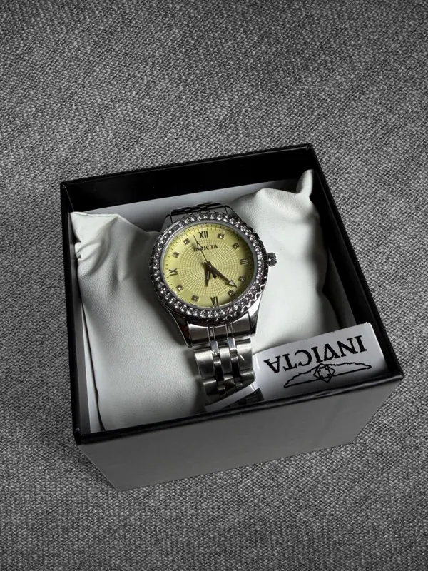 Invicta Silver-Tone Crystal Bezel Yellow Dial Bracelet Watch - Brand New - Image 5