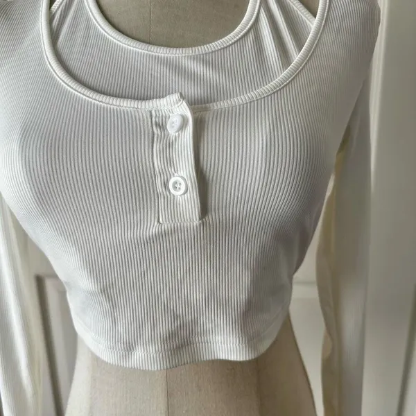 Cider  White Ribbed Crop Top - Image 4