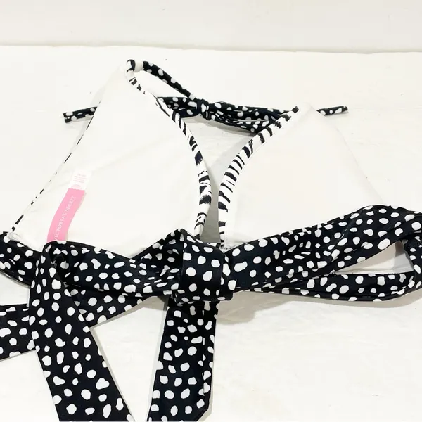 Victorias Secret Swimsuit Bikini Top Black White Animal Print Halter‎ Padded - Image 3