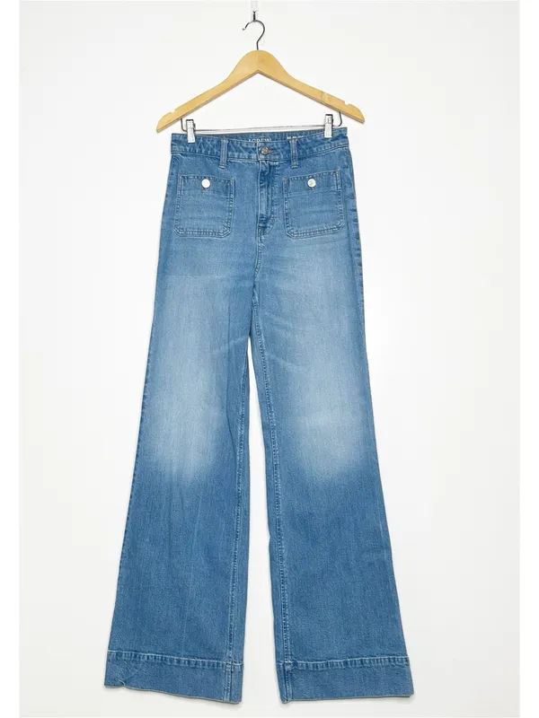J.Crew 96 Denim High Rise Sailor Wide Leg Trouser Jeans Size 28 Tall - Image 3