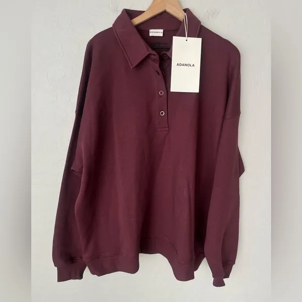 Adanola Slouchy oversized Button Up Sweatshirt Burgundy XL NWT - Image 4