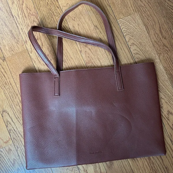 Vince Camuto Brown Leather Tote Bag with Black Stripe - Image 2