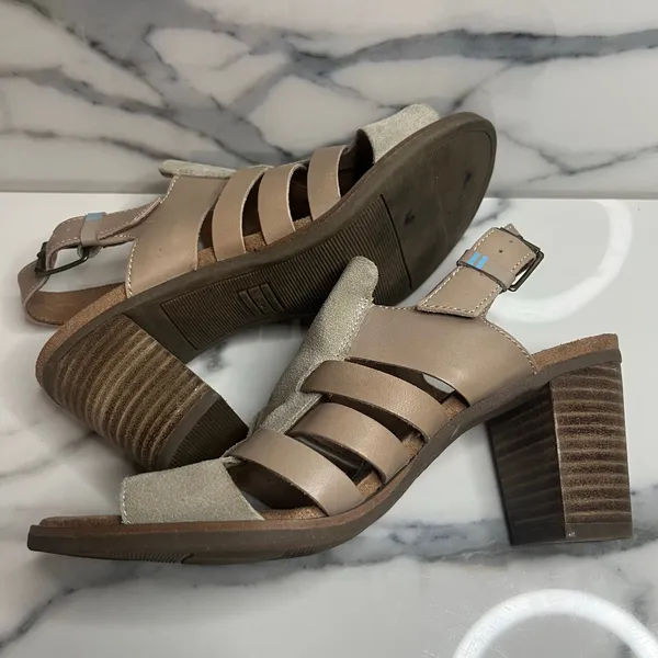 TOMS Women's Beige Block Heel Majorca Woven Sandals Sz 7.5 Minimalist Casual - Image 6