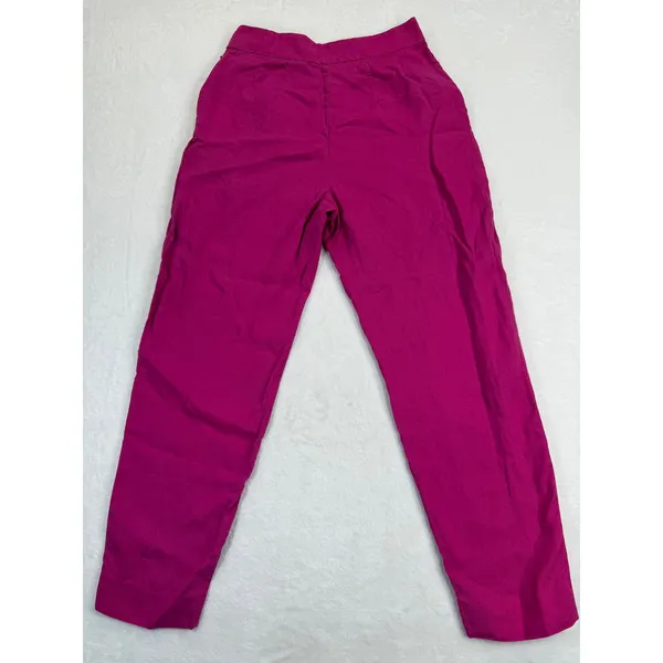 Theory Magenta Pink Linen Blend Pleated High Rise Tapered Trousers Size‎ 4 - Image 11