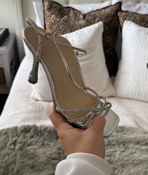 Betsey Johnson Silver Rhinestone Heels 7.5 - Image 6