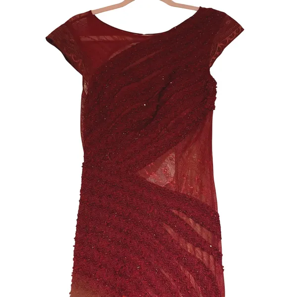 Azzure Couture Burgundy Beaded Lace Open Back Mermaid Evening Gown Dress 6 - Image 3
