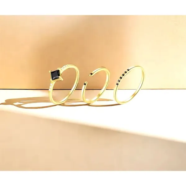 Dainty 14k‎ Gold Plated S925 Black Melee Diamond Ring, Size 7 - Image 15