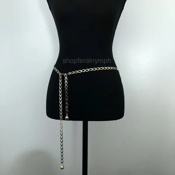 Y2K Minimalist Gold Oval Link Chain Belt, Fits Up to 42.5 Inches, X7GA1184 - Image 2