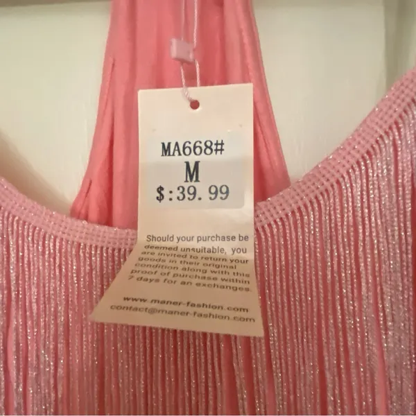 Maner Womens Bubblegum Pink Fringe Front Tank Top M Medium 38” NWT New - Image 2