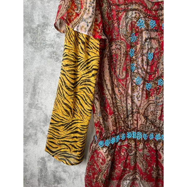 Vintage Boho Paisley Tunic Top Beaded Neckline Sheer‎ Blouse Peasant Festival XL - Image 3