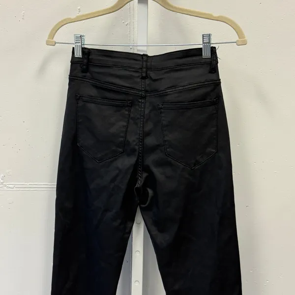 Edikted Coated High Rise Flare Jeans Waxed Denim Pants Size Medium Black Stretch - Image 5
