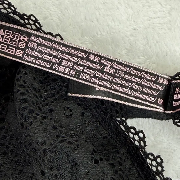 Victoria's Secret Black Floral Lace‎ Bralette Unlined Wireless Scalloped M DL3 - Image 6