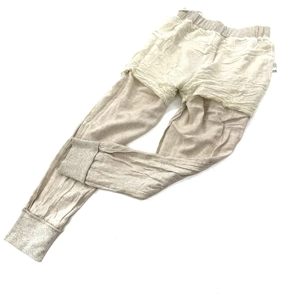 Beige Linen Like Jogger Pants Elastic Waist Ankle Cropped Casual Fit Pull On Hem - Image 8