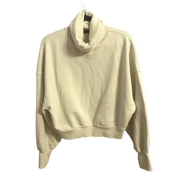 AGOLDE Balloon Sleeve Ribbed Turtleneck Sweatshirt Size S Off‎ White 100% Cotton - Image 2