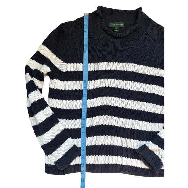 J Crew Always Womens XS Navy White Striped Cotton Mock Neck Shaker Knit‎ Sweater - Image 4