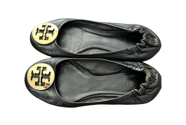 Tory Burch Reva Black Leather Gold Logo Medallion Ballet Flats Size 7 - Image 6